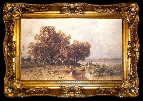 framed  Meszoly, Geza Fishermens Hut at the Lake Balaton, ta009-2